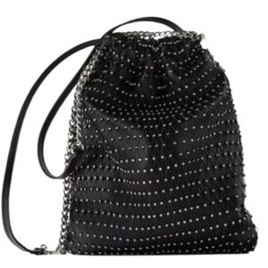 ZARA Rhinestone Net Bucket Bag Silver Crystal Evening Party Clutch